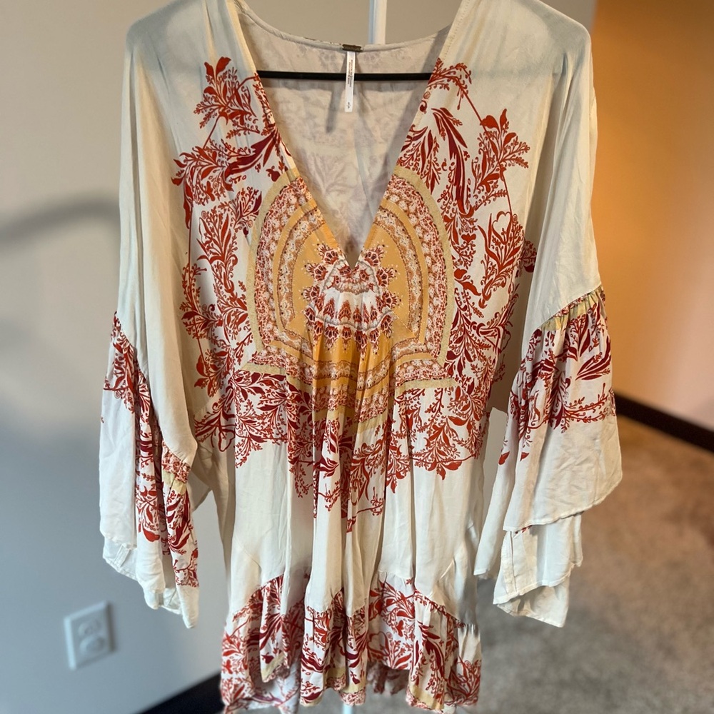 Free people Bohemian Cream and Red Women's Top